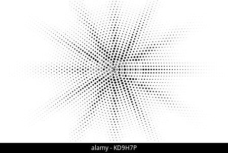 Comic black dotted gradient halftone pop art retro style design on white background. Monochrome shine star or sun. Stock Vector