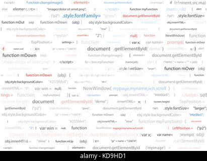 Software web design white background. Site developer javascript programming code. Abstract computer webpage script. Random parts of program code Stock Vector