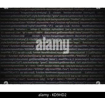 Software web design analog moire glitch dark background. Site developer javascript programming code. Abstract computer webpage script. Random parts Stock Vector
