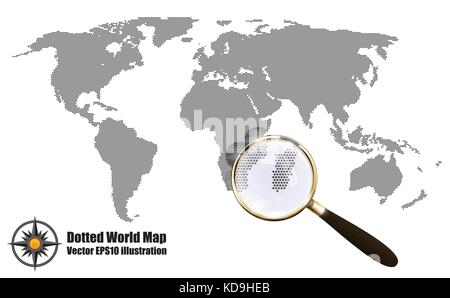 Abstract Dotted Map Black and White Halftone grunge Effect Vector Illustration. World map silhouette. Continental shapes of dots. Monochrome round dot Stock Vector