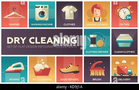 Dry cleaning - set of flat design infographics elements Stock Vector