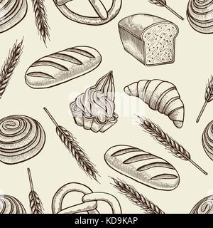 Hand drawn vector illustration bakery. Seamless pattern with baking elements. Sketch style. Stock Vector