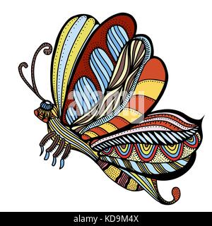 Colored butterfly sketch. Hand drawn vector illustration. Isolated on white Stock Vector