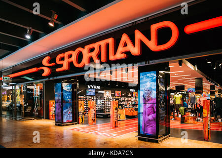 Vilnius, Lithuania - September 21, 2017: Entrance To Sportswear Store Sportland In Shopping Center. Sportland - Largest Chain Of Sporting Goods And At Stock Photo