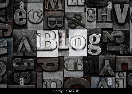The word Blog made from old metal letterpress letters Stock Photo