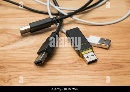 USB type A plugs and devices Stock Photo