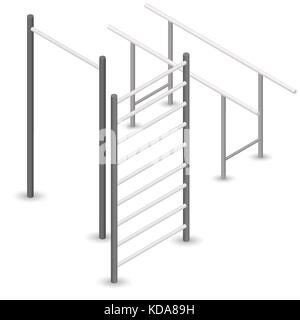 Steel bar for pull-ups, isolated on white background. Element of design of sports equipment and playground. 3d isometric style, vector illustration. Stock Vector