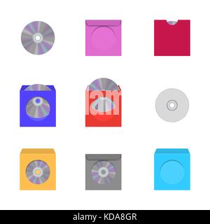 Set of color realistic envelopes with a window for the CD, isolated on white background, vector illustration. Stock Vector