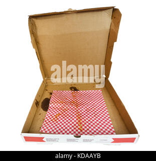 Empty pizza box isolated. Open delivery cardboard with crumbs, used ...