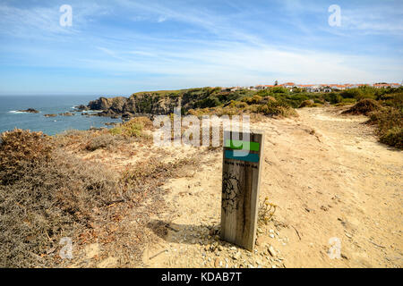 Hiking trail Rota Vicentina from Odeceixe to Zambujeira do Mar through Alentejo landscape, Portugal Stock Photo