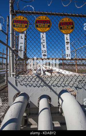 Petroleum pipleine over Los Angeles River near WIllow Street, Long Beach, California, USA Stock Photo