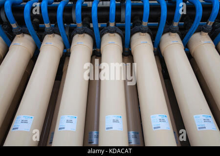 Microfiltration process removes bacteria, fine particles and sediments from treated water at Leo J. Vander Lans Advanced Water Treatment Facility. CA Stock Photo