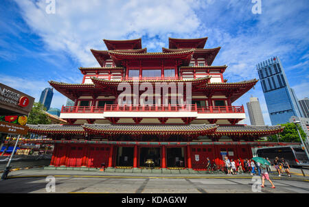 Singapore - Jun 12, 2017. Tooth Relic Temple and Museum in Singapore. The remarkable temple, in the heart of Singapore Chinatown, has much to interest Stock Photo