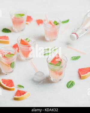 Cold refreshing summer alcohol cocktail with fresh grapefruit in glasses Stock Photo