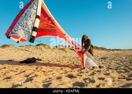 Kitesurfer on a beach in Western Australia Stock Photo