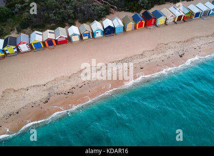 Aerial view of beach huts on Brighton Beach, Melbourne, Victoria, Australia Stock Photo