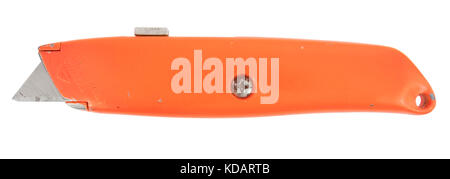 Isolated orange box cutter / utility knife for blade showing. Horizontal. Stock Photo
