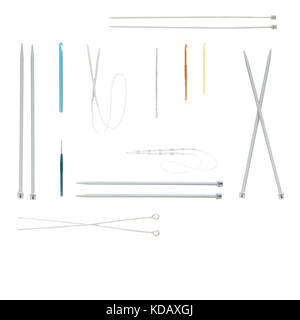 Hooks and needles of different sizes. Isolate. White background. Stock Photo