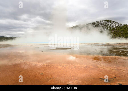 Panoramic picture of the Grand Prismatic Spring on Yellowstone National Park Stock Photo