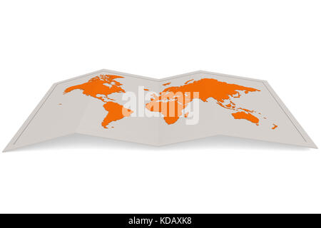 Orange world map, isolated on white, 3D rendering Stock Photo
