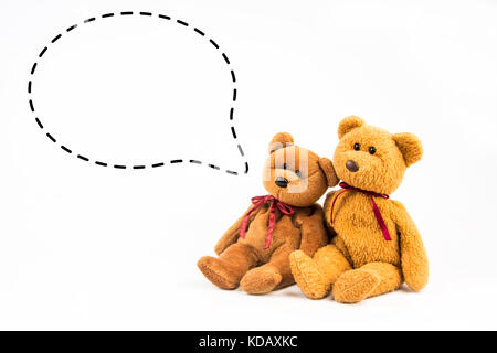 teddy bear with callout symbol on white background Stock Photo