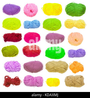 Colored balls of yarn. View from above. Rainbow colors. Yarn for knitting. White background. Isolated. Stock Photo