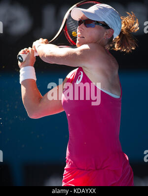 Australian Samantha Strosur in Day 1 Australian Open play. Stosur beat Klara Zakopalova (CZE) 6-3, 6-4 in first round play of the 2014 Australian Open Stock Photo