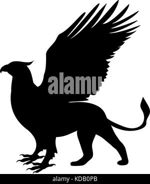 Griffin silhouette ancient mythology fantasy. Vector illustration. Stock Vector