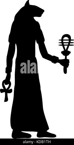 God Bastet cat egyptian silhouette ancient egypt. Vector illustration. Stock Vector