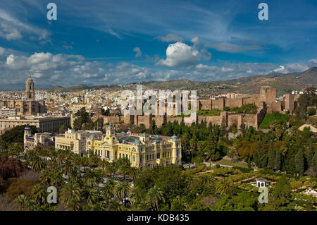 Panoramic view with Alcazaba and Cathedral, Malaga, Region of Andalusia, Spain, Europe Stock Photo