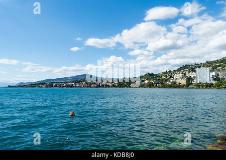 A view of Montreux along the shore of Lac Léman in Switzerland. Stock Photo