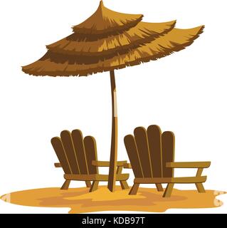 Summer vacation, beach resting chairs and umbrella Stock Vector