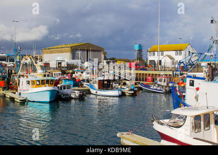 Trawlers in the small harbour in the Ards Peninsula village of Portavogie in County Down, Northern Ireland Stock Photo