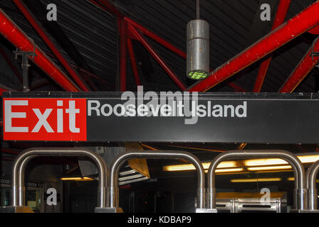 Roosevelt Island Subway Station exit in Manhattan, New York City Stock Photo