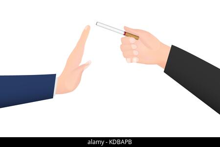 hand give cigarette to refuse smoke hand Stock Vector