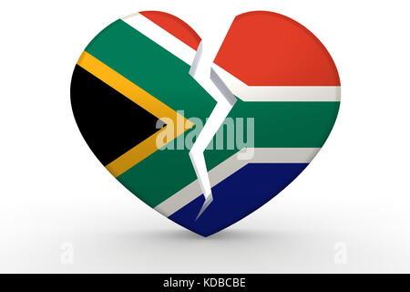 Broken white heart shape with South Africa flag, 3D rendering Stock Photo