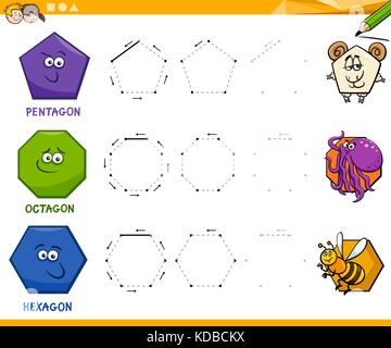 Cartoon Illustration of Octagon Basic Geometric Shape with Funny Fish ...