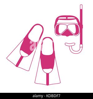 Stylized icon of a colored mask, tube and flippers for a scuba diving. Sports and recreation theme. Design for banner, poster or print. Stock Vector