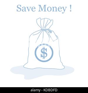 Stylized icon of a knotted bag with money. Design for banner, poster or print. Stock Vector