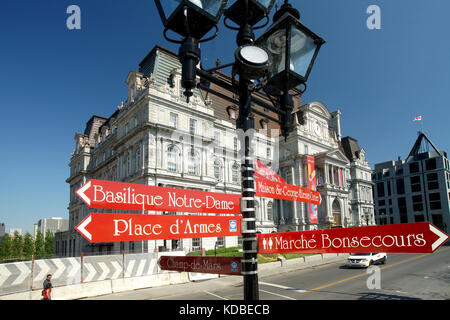 Montreal,Quebec,24 May,2016.Sign post indicating attractions in Old Montreal. Credit:Mario Beauregard/Alamy Live News Stock Photo