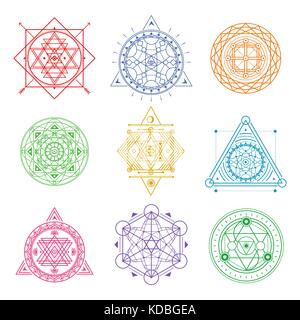 Collection of colored sacred symbols.Vector elements . Stock Vector