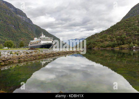 The MS Balmoral cruise liner visiting Hellesylt on the Norwegian Fjord of Sunnylvsfjorden Stock Photo