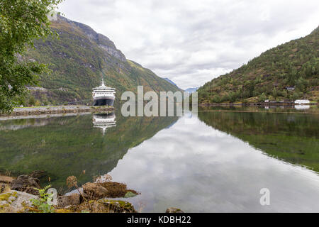 The MS Balmoral cruise liner visiting Hellesylt on the Norwegian Fjord of Sunnylvsfjorden Stock Photo