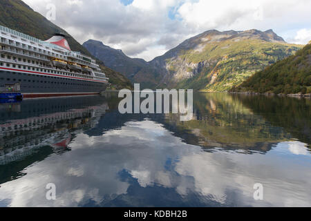 The  passenger cruise liner MS Balmoral visiting Geiranger on the Geirangerfjord in Norway Stock Photo