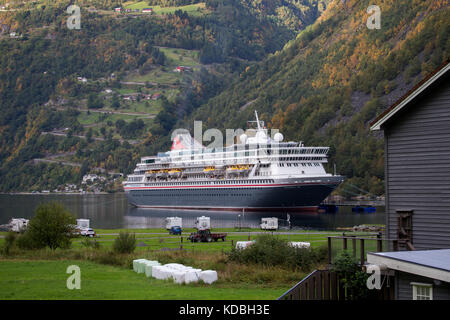 The MS Balmoral cruise liner visiting Geiranger on the Norwegian Fjord of Geirangerfjord Stock Photo