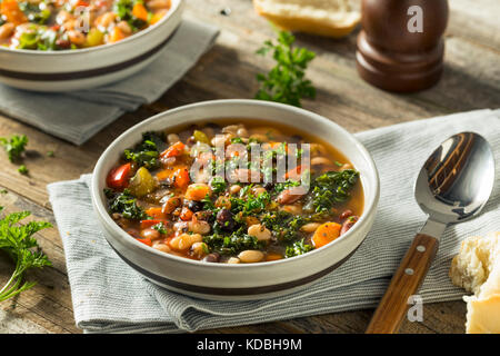 Hot Organic Homemade 10 Bean Soup in a Bowl Stock Photo