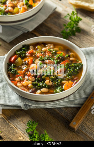 Hot Organic Homemade 10 Bean Soup in a Bowl Stock Photo