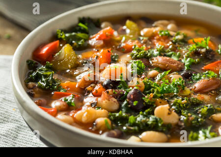 Hot Organic Homemade 10 Bean Soup in a Bowl Stock Photo