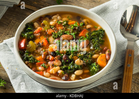 Hot Organic Homemade 10 Bean Soup in a Bowl Stock Photo