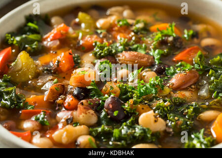 Hot Organic Homemade 10 Bean Soup in a Bowl Stock Photo